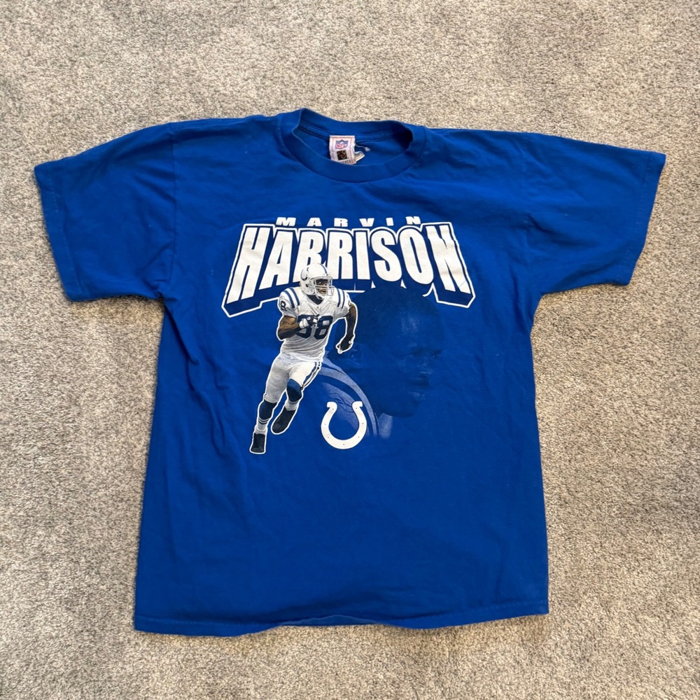 Vintage Marvin Harrison Indianapolis Colts NFL Players T-Shirt Blue Large L